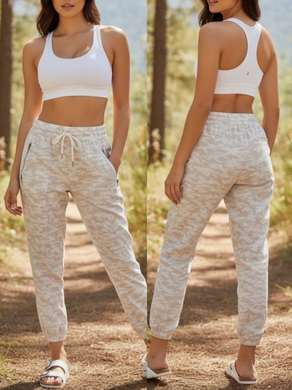ATHLETA Cabo Tide Linen Joggers in Neutral Camo Size 4